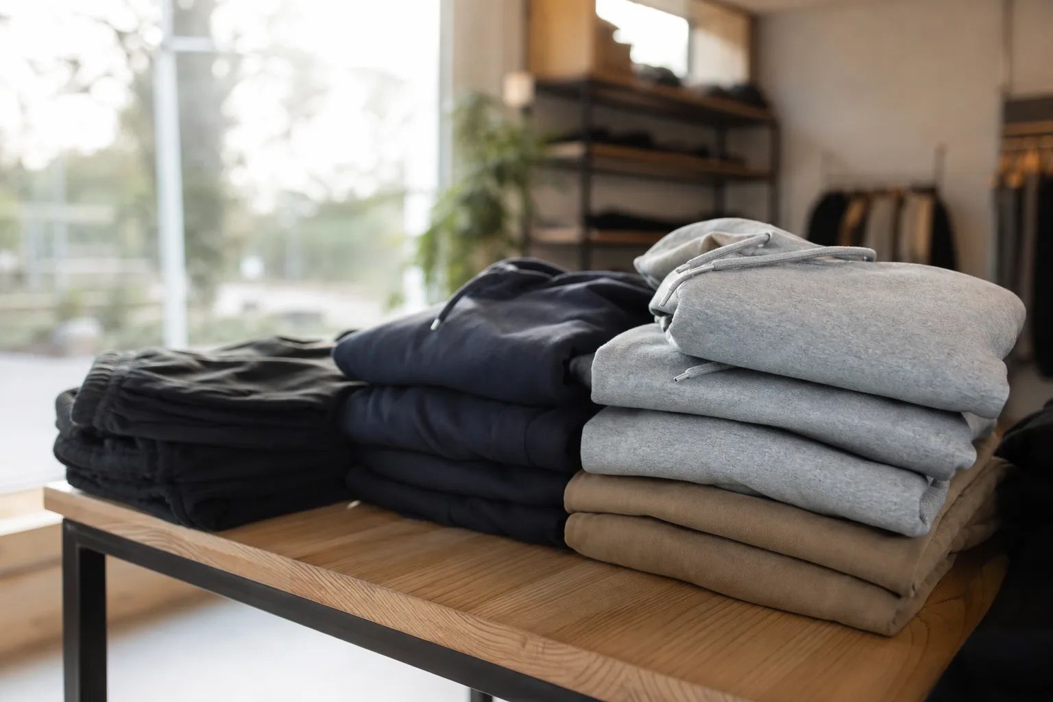Vikt hög med hoodies och byxor i streetwear-stil