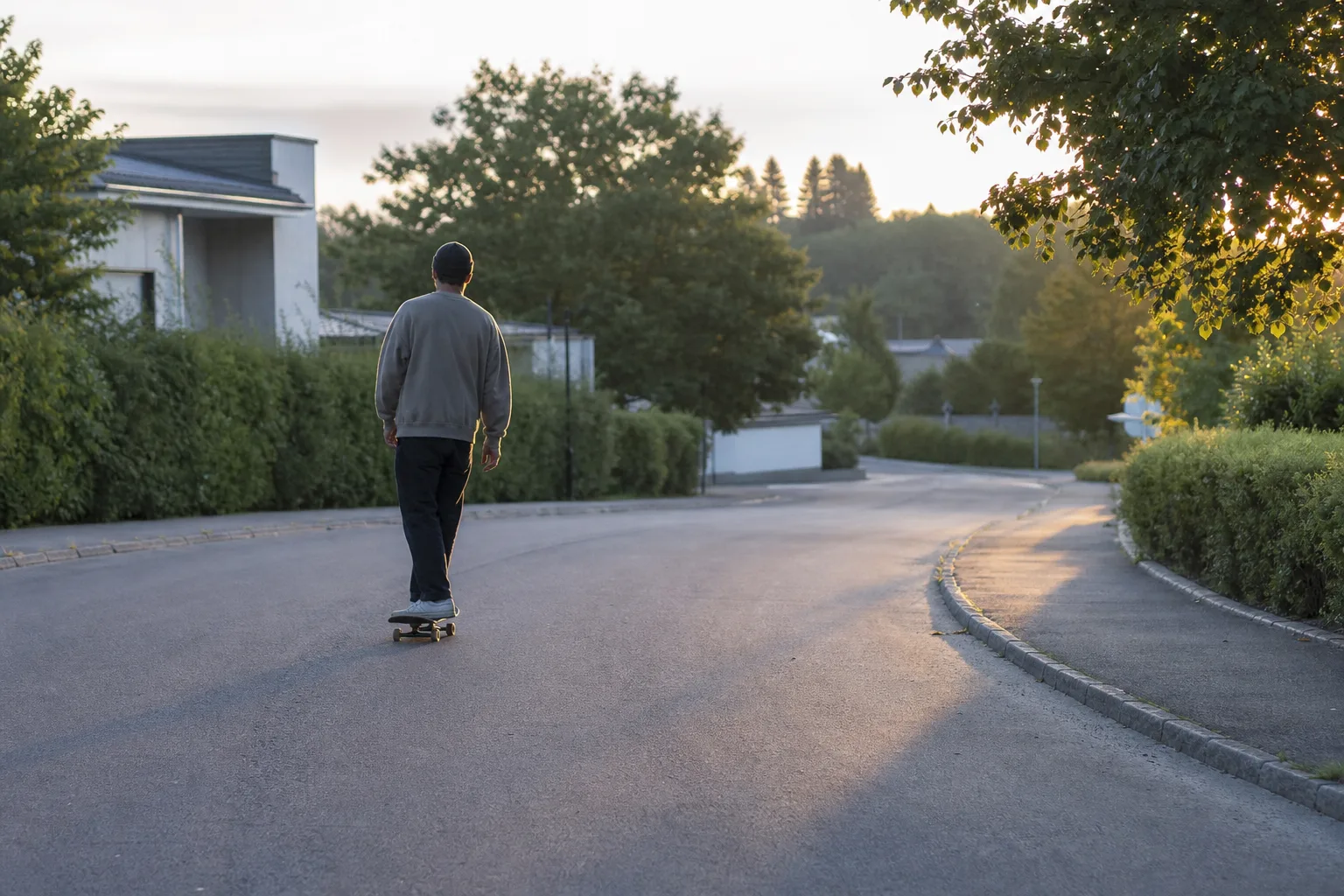 Person som övar balans på skateboard på en tom, plan yta
