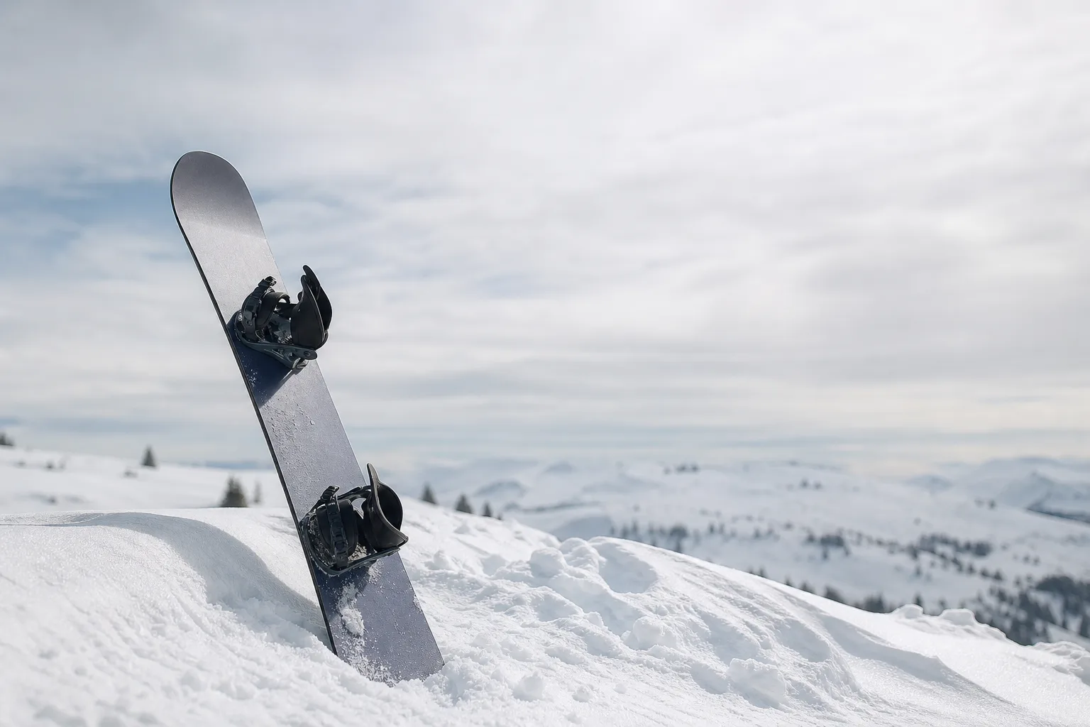 Snowboard som lutar mot en snödriva