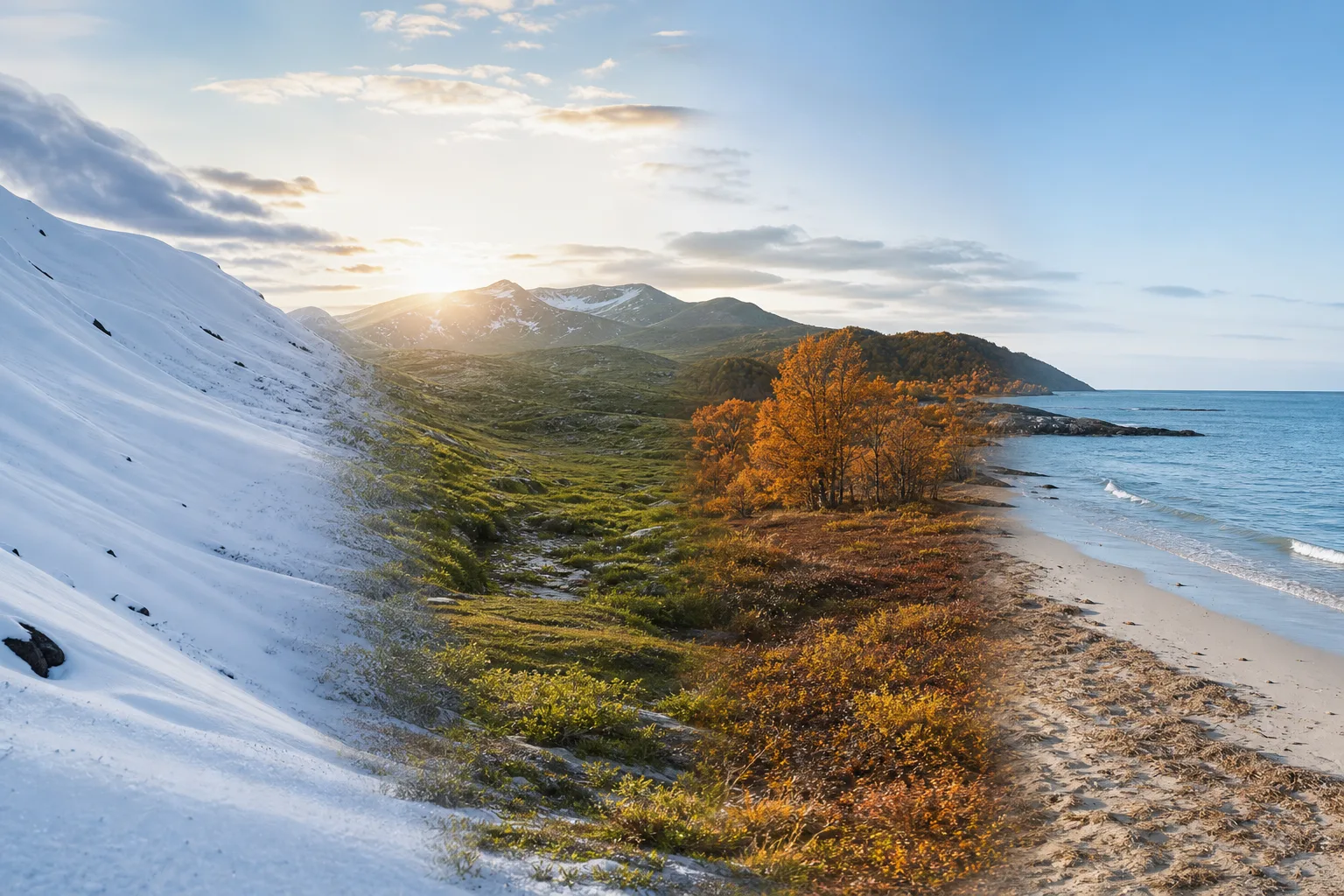Svensk natur som skiftar mellan snö, vår, sommar och höst